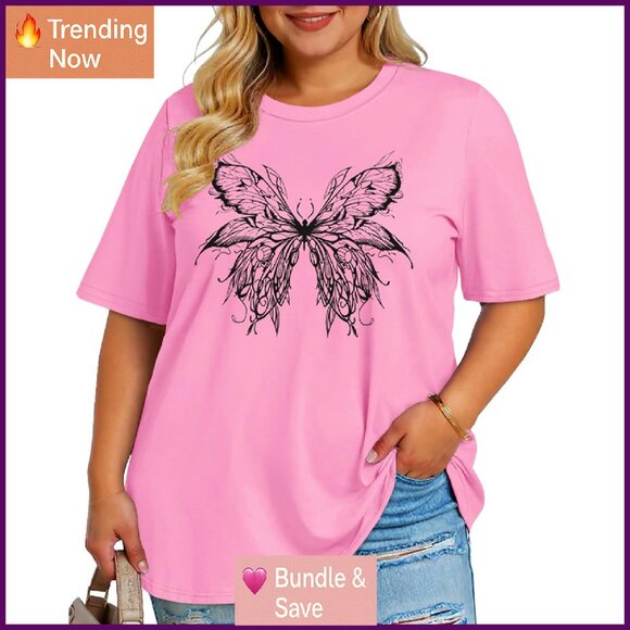 Plus Size Oversized Crewneck Tee Casual Blouse Short Sleeve Women's Top - Picture 4 of 8